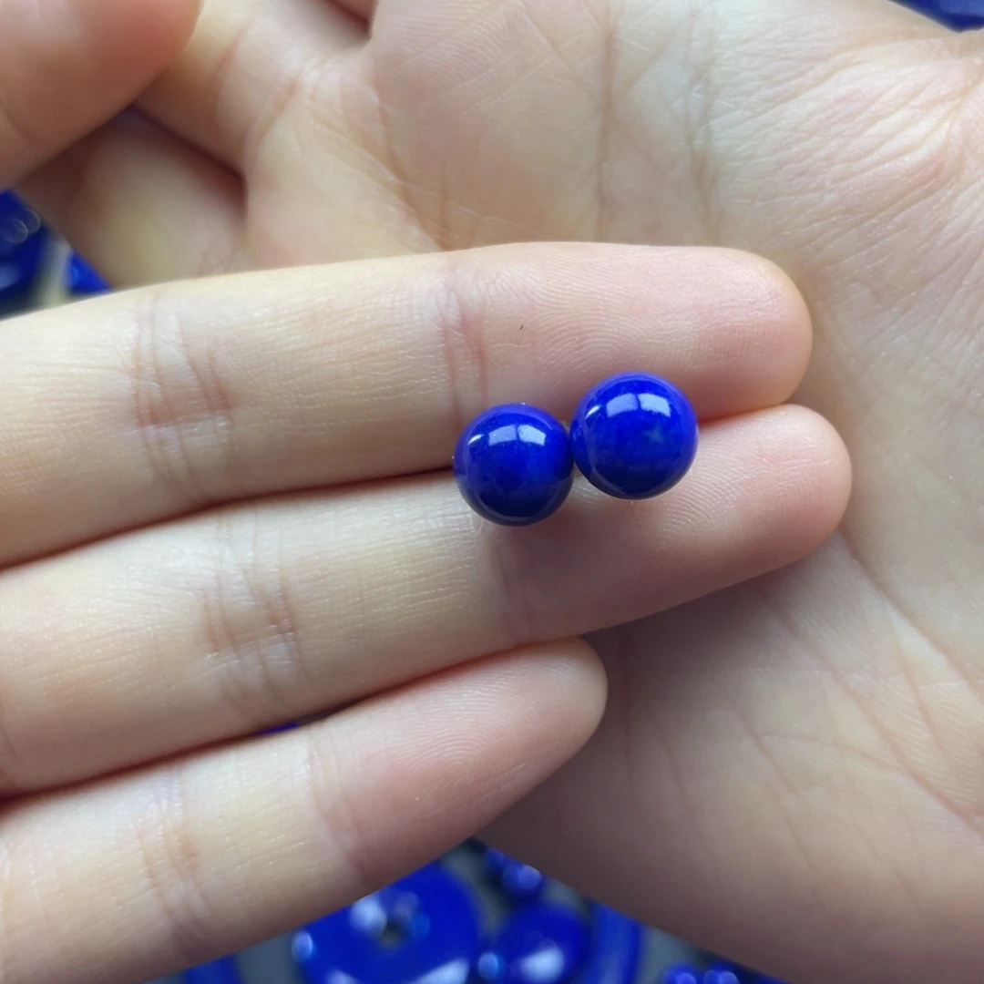 青金石银S925镶嵌圆珠耳钉