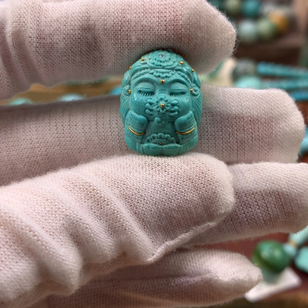 绿松石未镶嵌珠宝奇石高瓷玉化蓝绿象神15.7*20.8mm