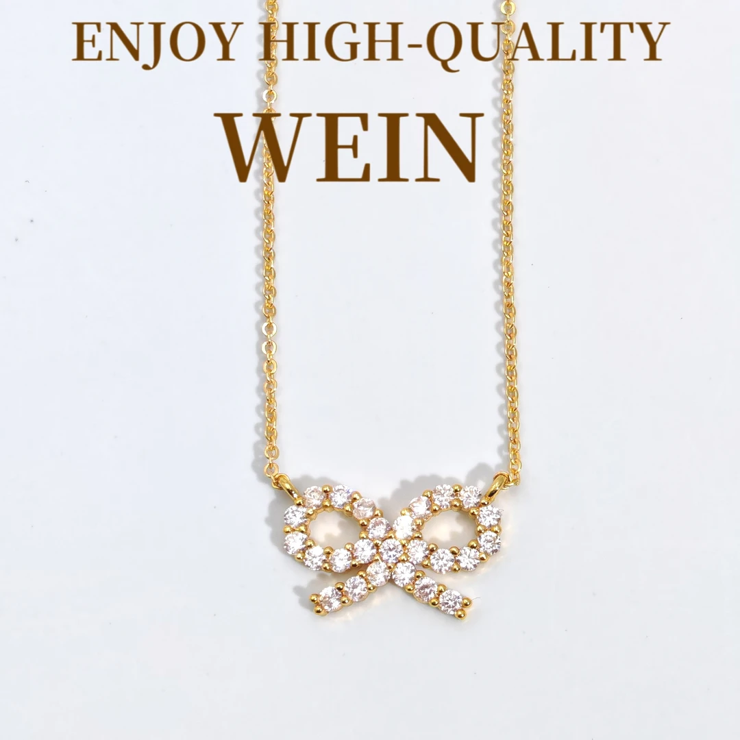 WEIN 铜合金项链 蝴蝶结闪亮锆石满钻新奇特气质轻奢时尚百搭小众