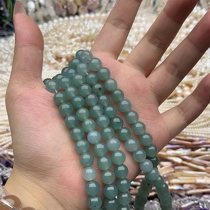 玛瑙/玉髓未镶嵌珠宝半成品2条8mm左右蓝水和田几颗有瑕