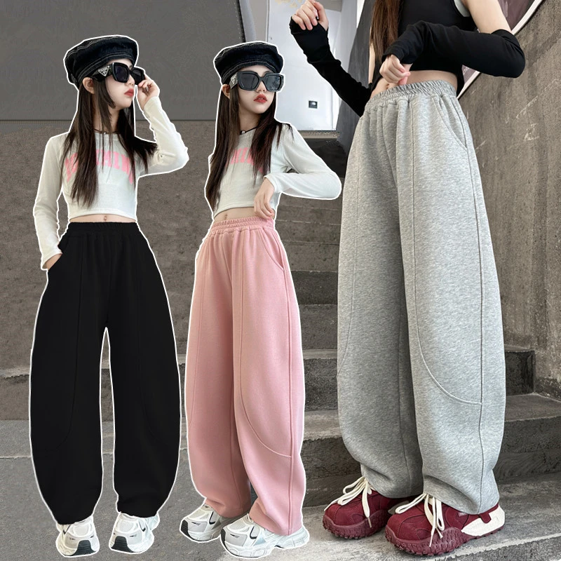 女童裤子春秋装2025新款中大童弯刀裤儿童卫裤香蕉裤初中生运动裤