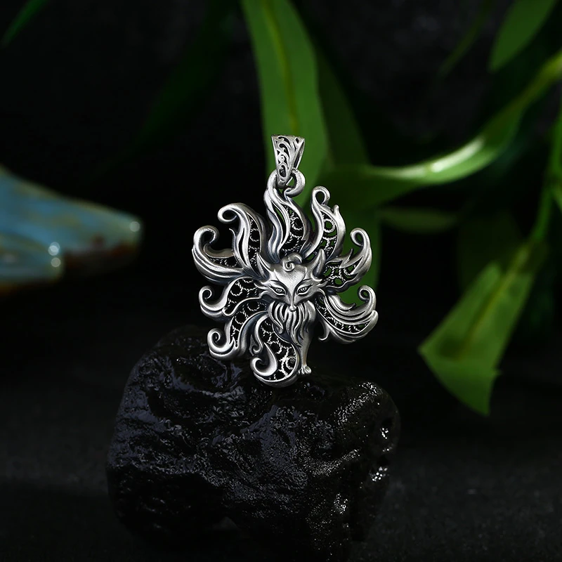 吊坠足银  花丝站立九尾狐吊坠 0023200