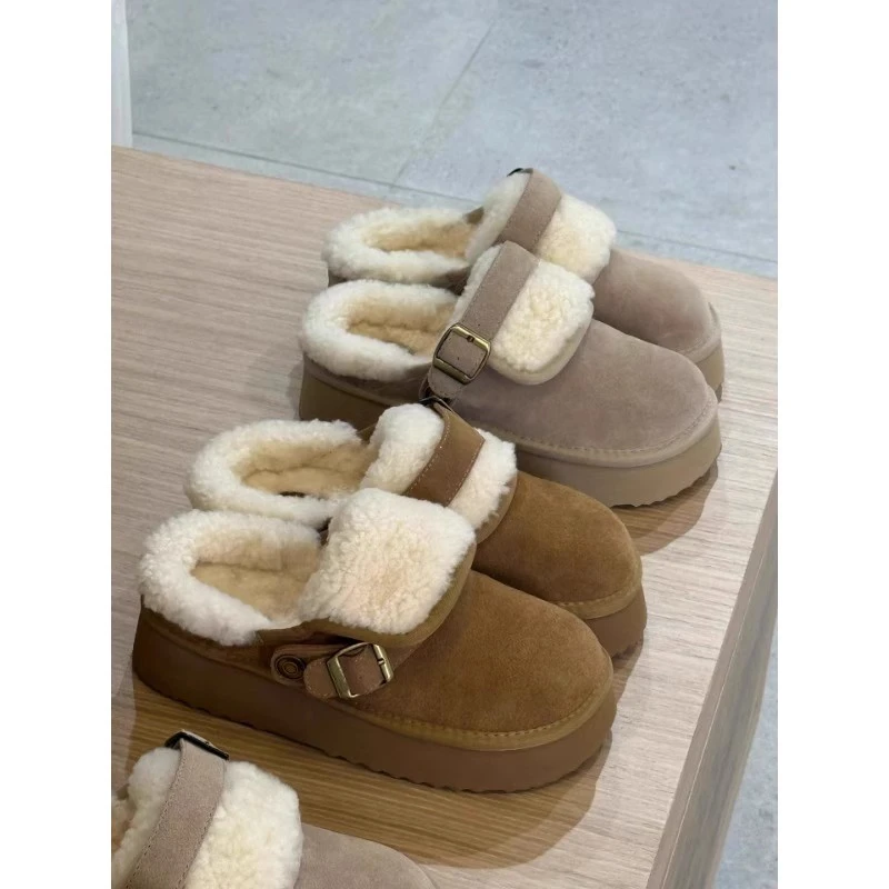 厚底一脚蹬勃肯棉鞋女款2025新款冬季增高加绒保暖加厚复古雪地靴