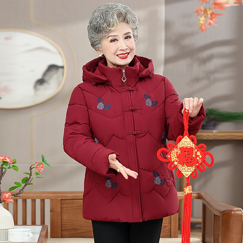 罗蒙中老年人棉袄新款妈妈冬装棉服外套女洋气大码冬季奶奶棉衣