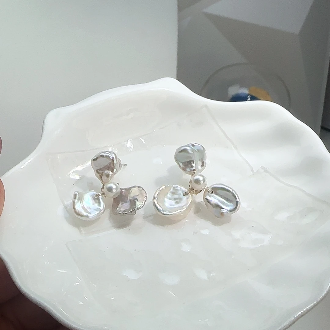 淡水珍珠耳饰银S925镶嵌