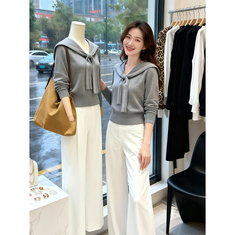 海军领披肩针织衫上衣女秋冬新款微胖mm遮肉显瘦气质洋气减龄毛衣