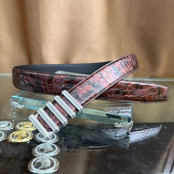 史蒂芬新款百搭男士皮带高档休闲老鹰头牛皮腰带青中老年时尚算盘