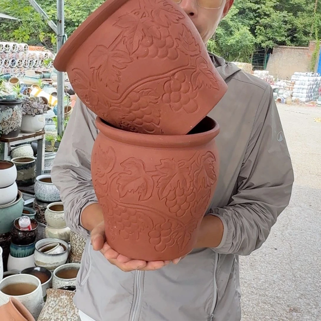 紫砂花盆口19高20.5(两个葡萄紫砂