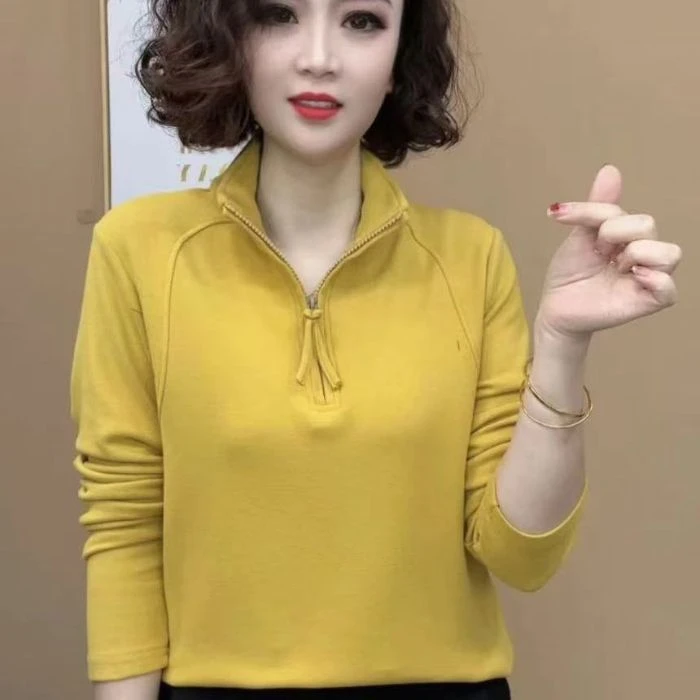 新款【双面德绒】秋冬季宽松显瘦洋气百搭半拉链立领纯色时尚妈