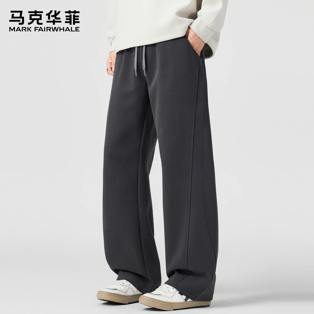 马克华菲抽绳松紧腰休闲裤子男秋冬宽松直筒潮牌阔腿垂感运动卫裤