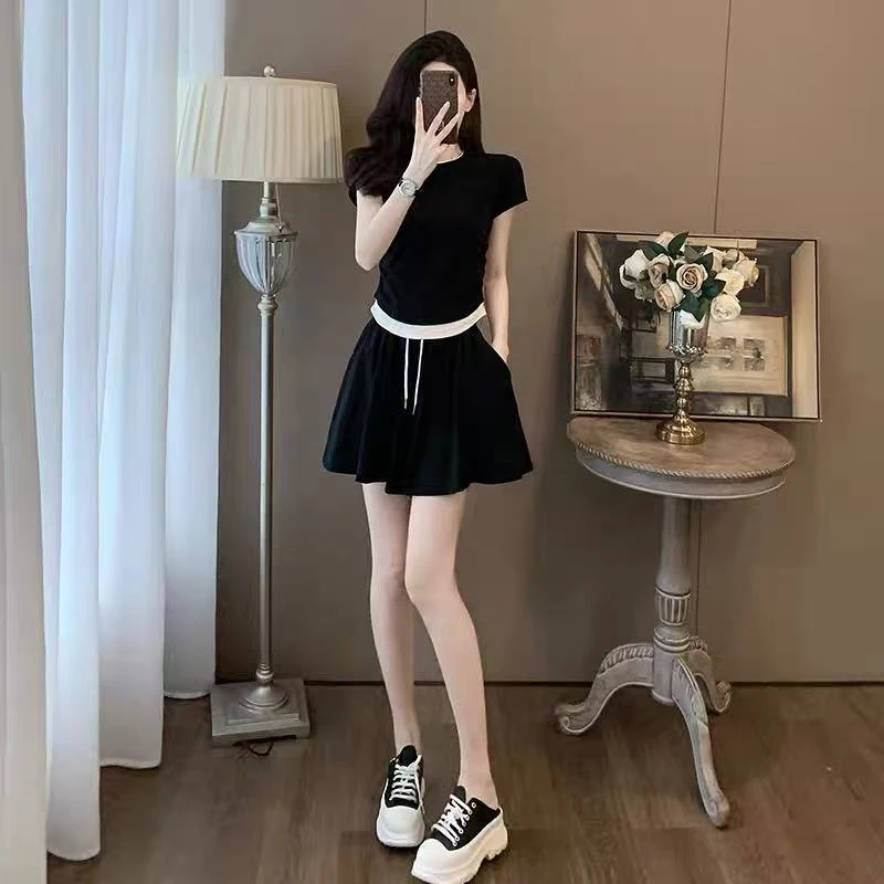 2025夏季新款假两件裙裤套装【短袖+裙裤】