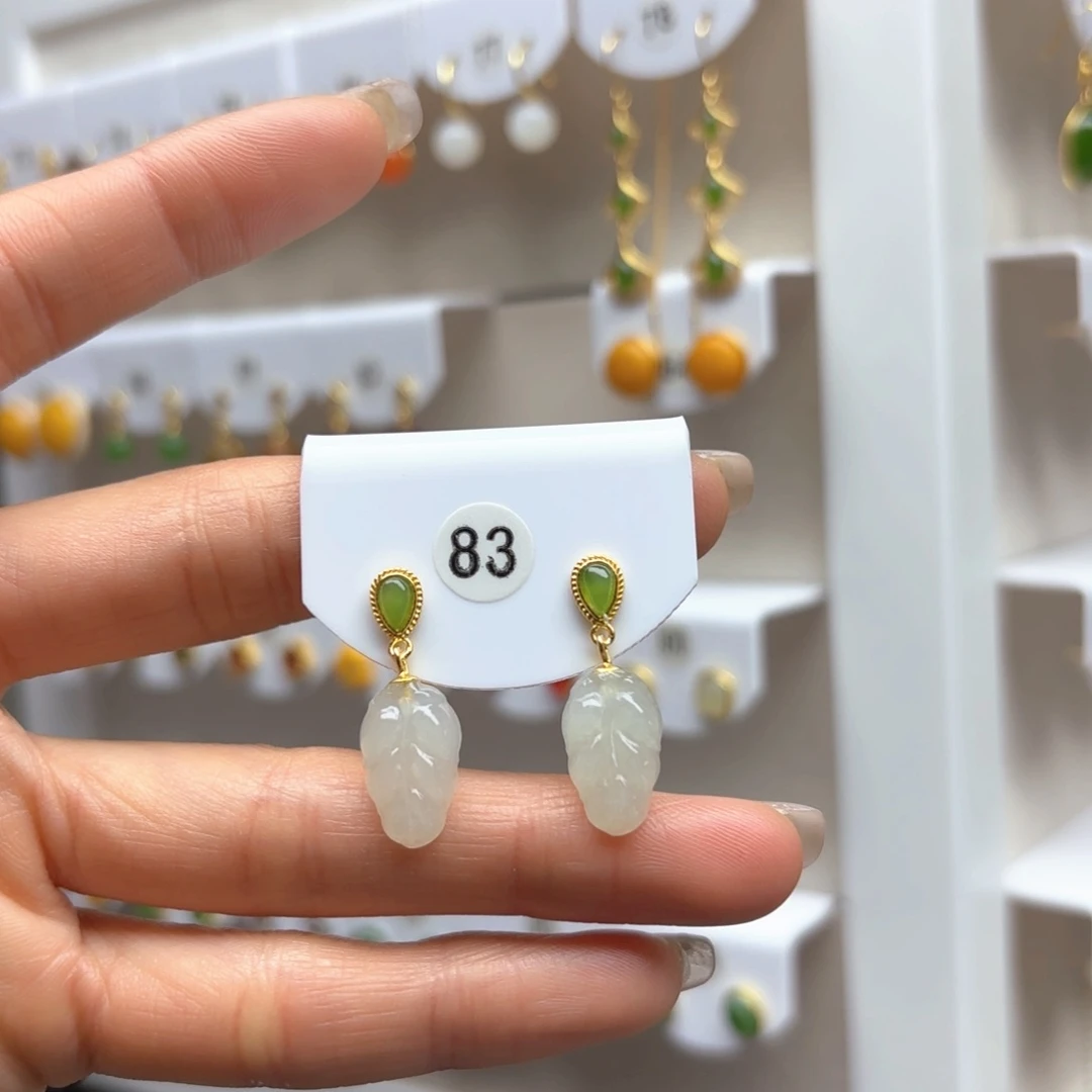 和田玉银S925镶嵌耳饰2