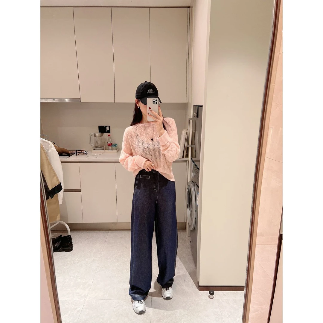 KIKI严选:8831-1-YIWEN家欧货南油夏季复古休闲长裤阔腿牛仔裤