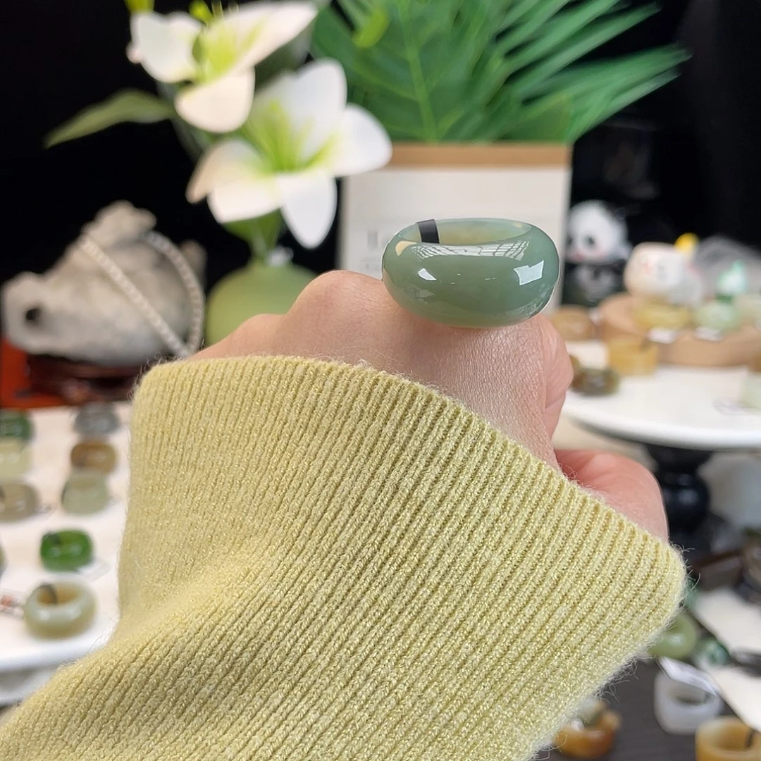 和田玉未镶嵌戒指E11俄蓝馒头19.2