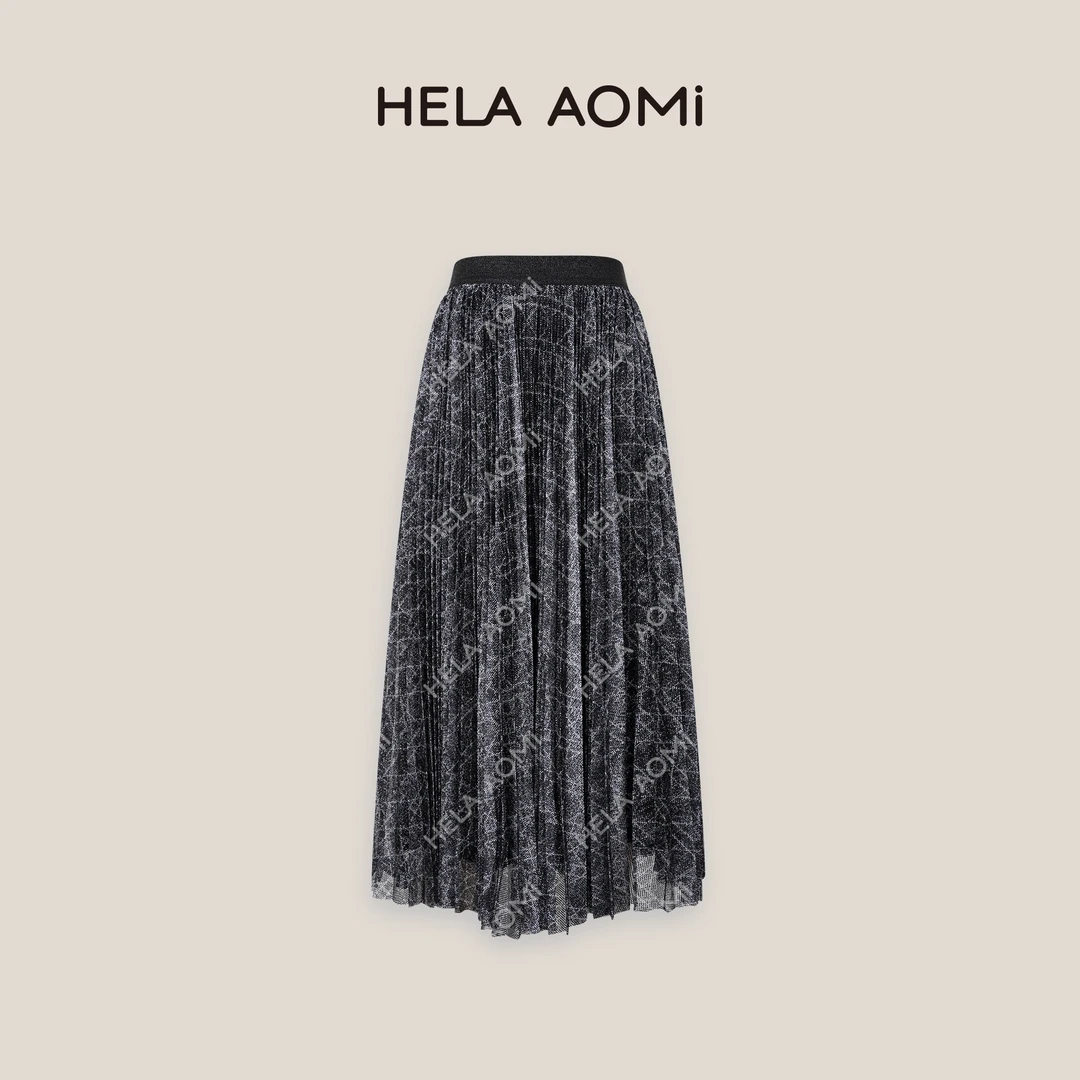 HELA AOMI“雕家原厂”法式气质网纱藤格纹松紧腰半身裙CY5BM71544