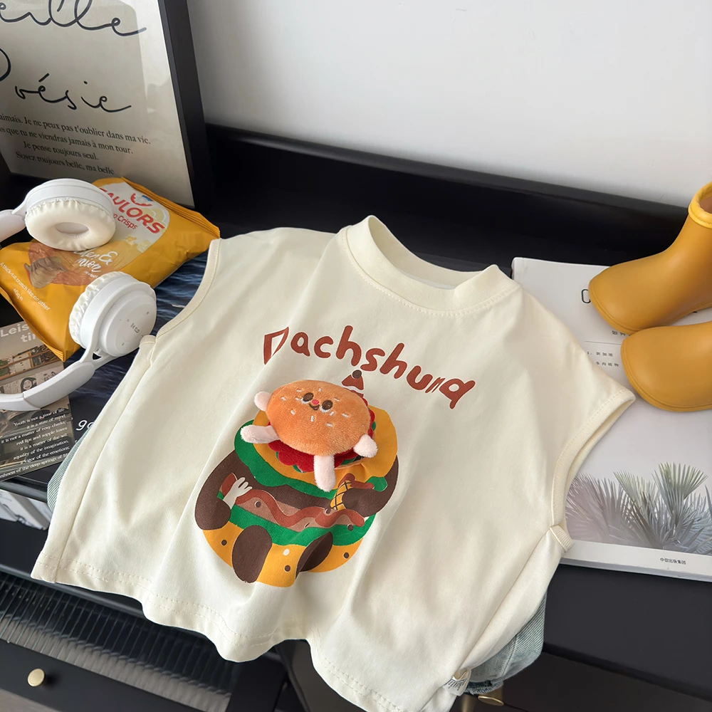 【玩偶背心】儿童背心T恤夏装2025新款宽松韩版卡通上衣洋气打底衫