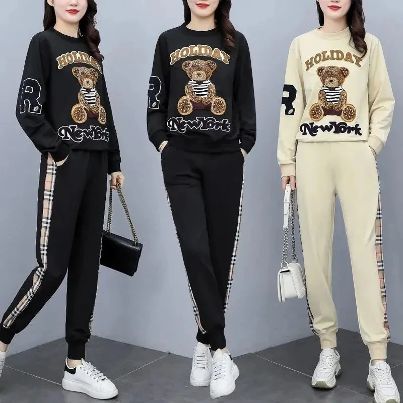 欧货休闲时尚高端大码加绒加厚卫衣运动服套装女2024年秋冬季新款