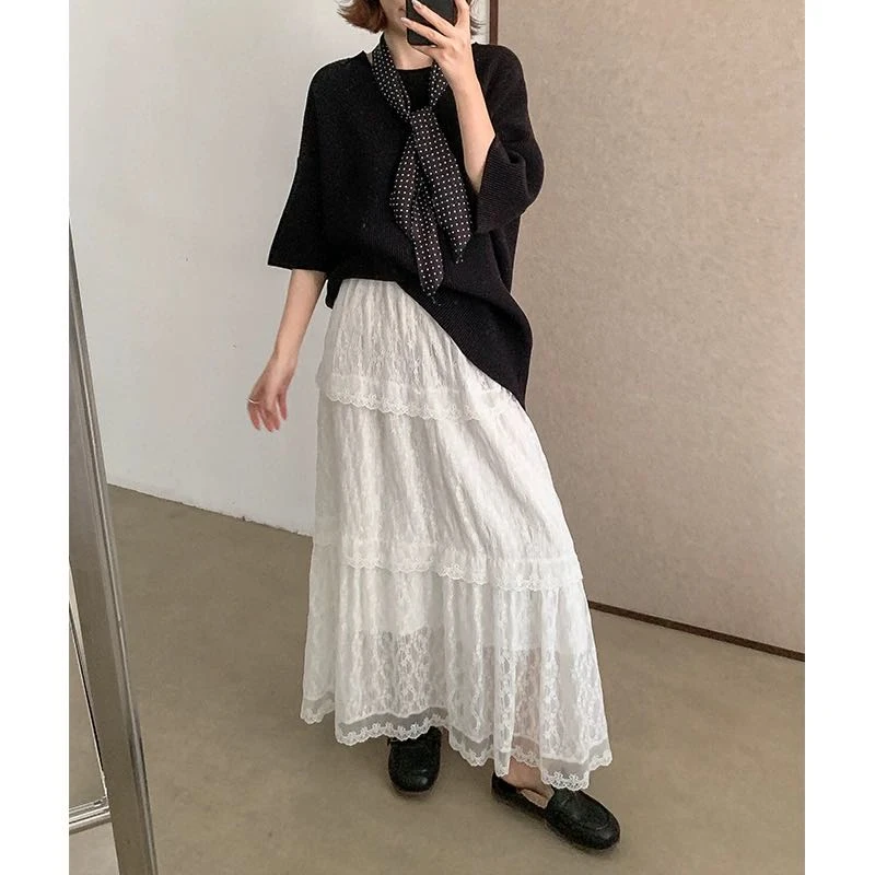 夏日甜美减龄蕾丝拼接设计感半身裙高腰显瘦百搭蛋糕裙8913#0.1