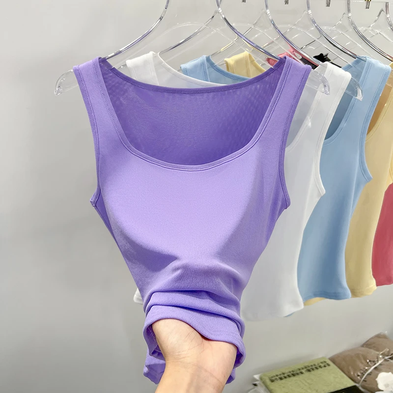 冰丝网纱打底工字背心甜辣小上衣小众吊带外穿内搭法式方领t恤女