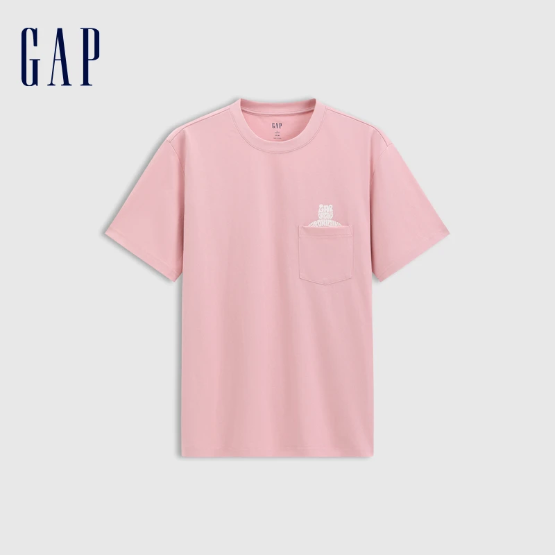 Gap男女装2025夏季新款纯棉小熊印花口袋短袖T恤宽松多色 729122