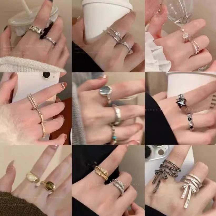 合金戒指 戒指轻奢小众个性ins可调节百搭时尚镶钻冷淡风设计精致