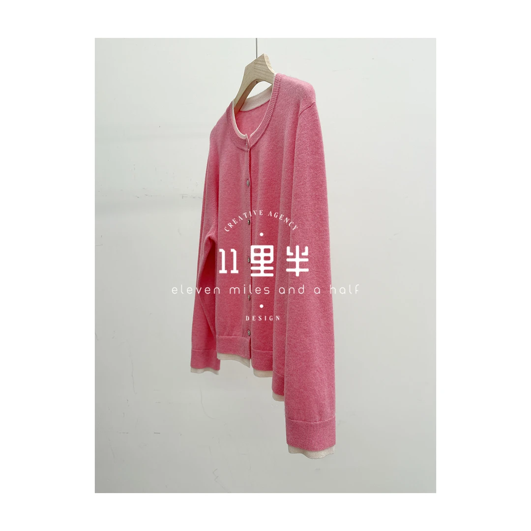 11里半&如懿【桃里桃气】100绵羊毛显瘦时尚减龄拼接针织圆领羊毛衫