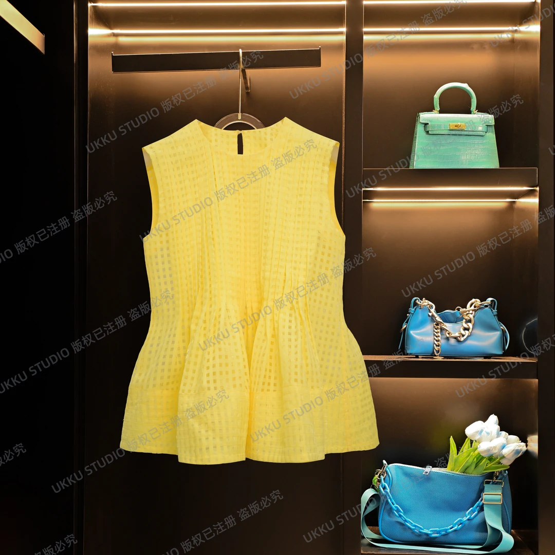 尧尧【UKKU STUDIO】宽松减龄无袖衬衫女装夏季外穿时尚上衣912404