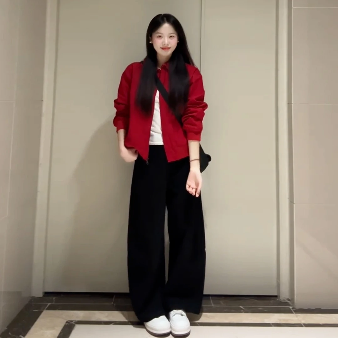 红色短外套女装春秋季圣诞新款爆款巨好看夹克棒球服上衣秋冬穿搭