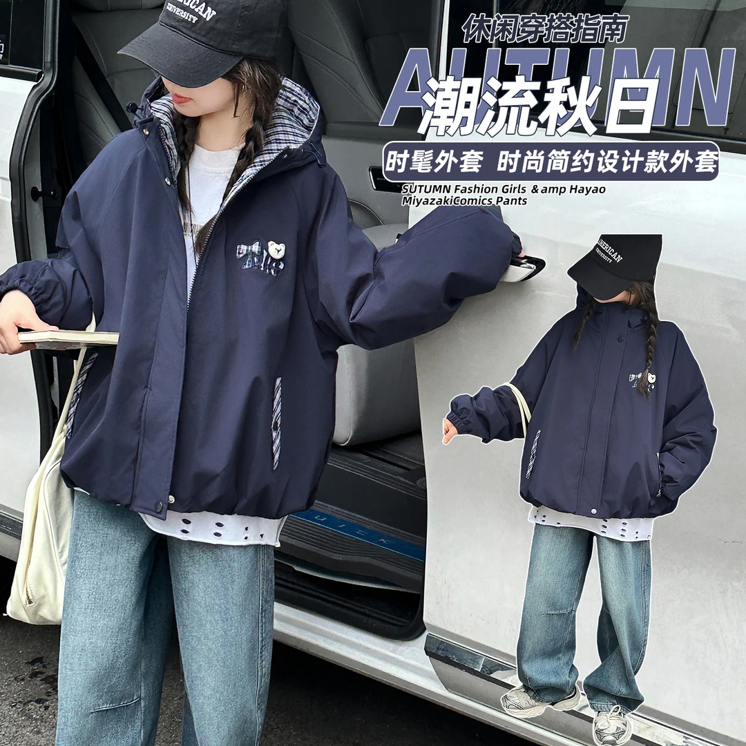 女童加绒外套2025新款洋气儿童秋装冲锋衣中大童装女孩秋季冬季