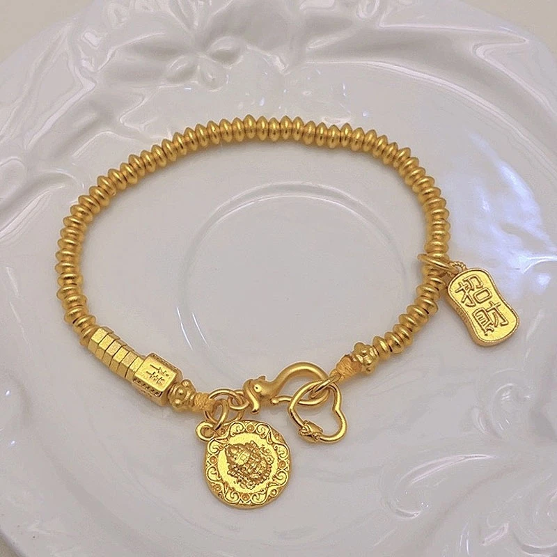 手链 1203-新中式时尚金色黄财财吉言盘缠手链