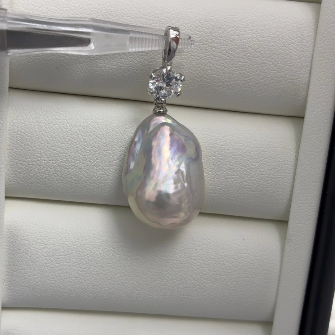 吊坠(不含链)银S925镶嵌淡水珍珠