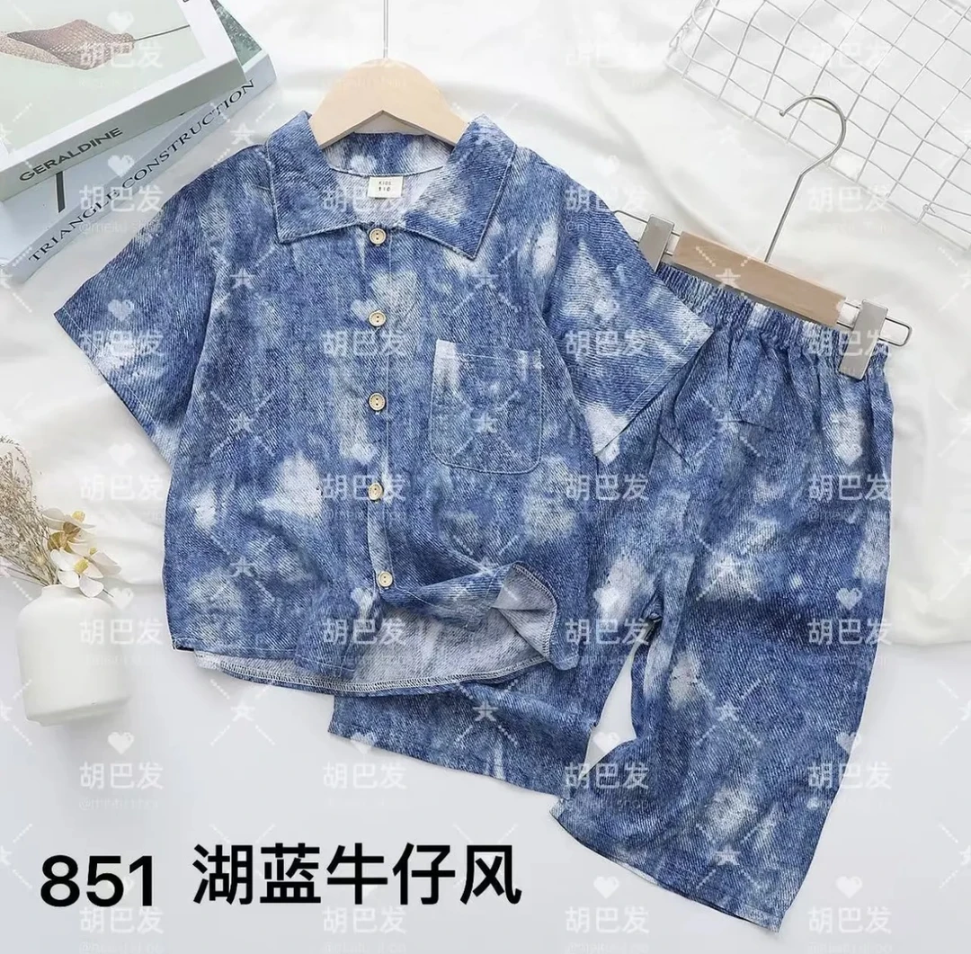 2025绵绸碎花薄款夏季女套头通用儿童套装夏款男童休闲衬衫