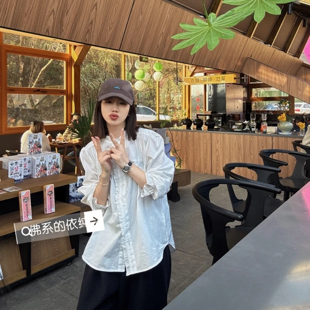 【NO退NO换】欧货韩系复古花边领宽松设计感白色衬衫