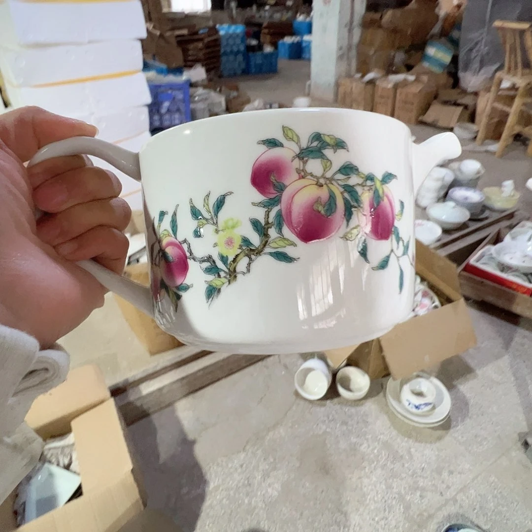 瓷景德镇高温陶瓷粉桃大壶