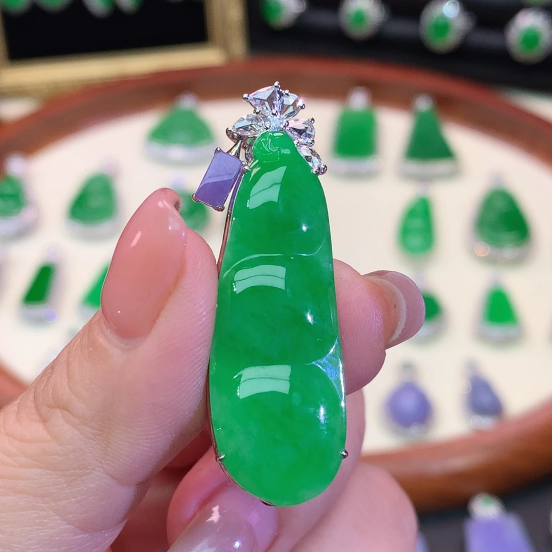 翡翠18K金镶嵌吊坠(不含链)