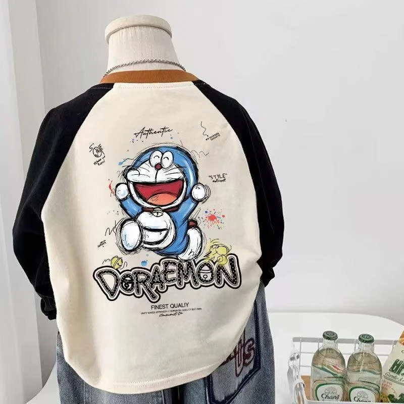 新款童装纯棉儿童打底衫春秋韩版叮当猫印花男女童圆领长袖T恤潮t