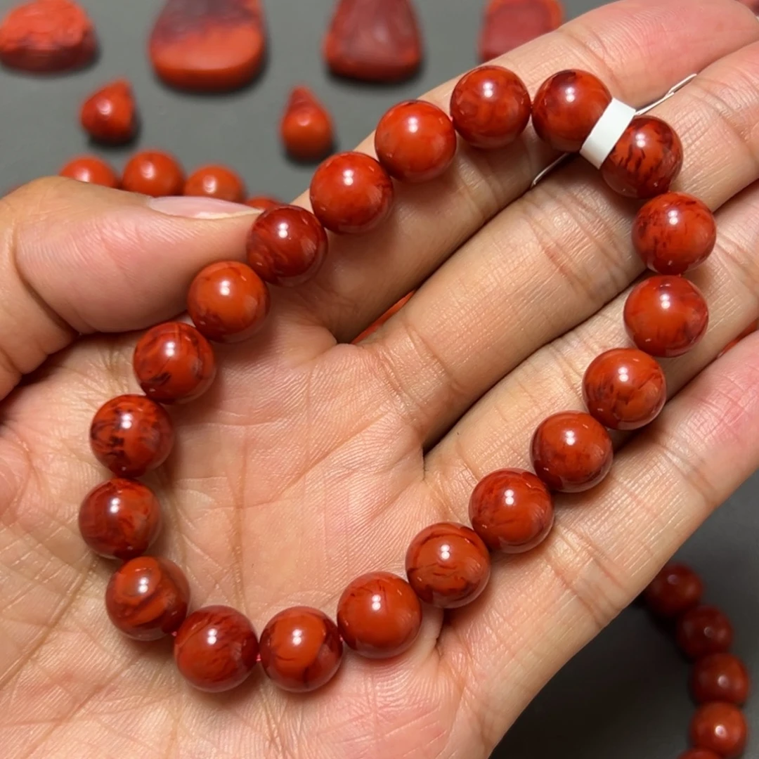 南红玛瑙未镶嵌手串 满肉虎皮纹火焰 约9.5mm 毕业