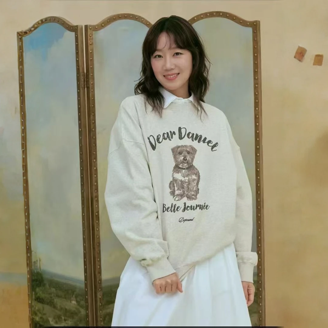 INS风中长款印花宽松型圆领卫衣长袖ins卡通韩版百搭简约秋款上衣