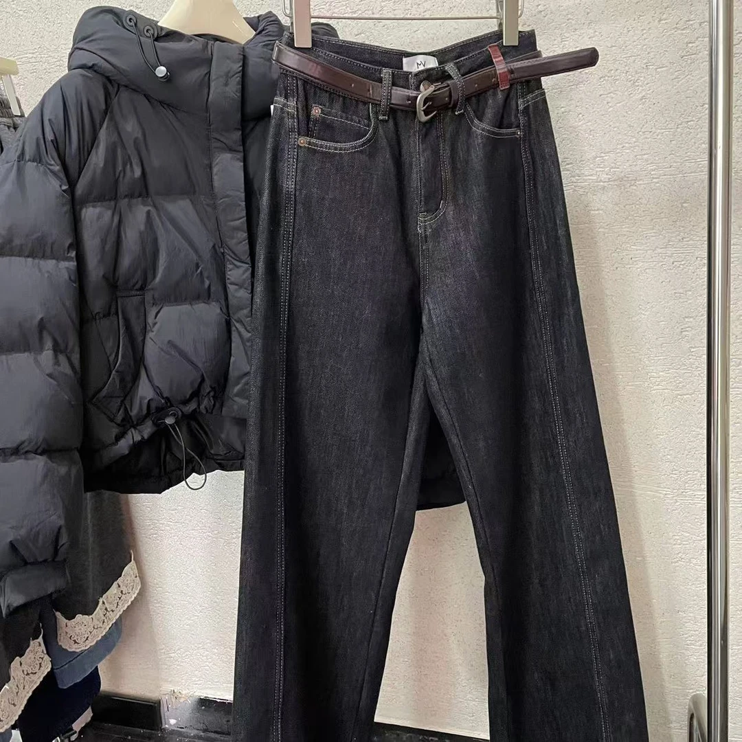 【 雨•美 推荐 】789-2黑金色复合绒休闲百搭直筒裤