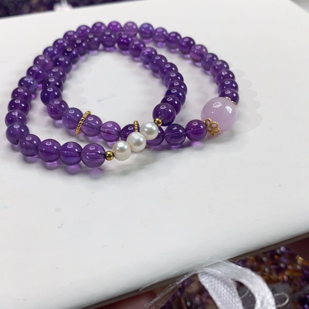 未镶嵌手链水晶6mm双圈乌拉圭紫水晶diy