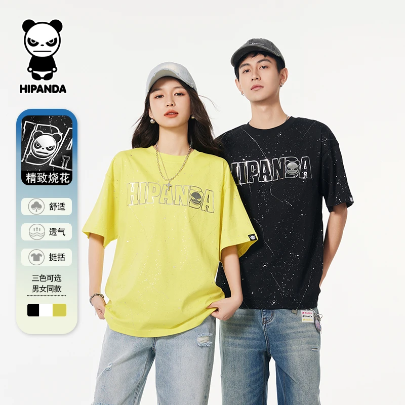 “你好熊猫”HiPanda美式潮流精湛烧花短袖夏季休闲潮酷炸街圆领T恤