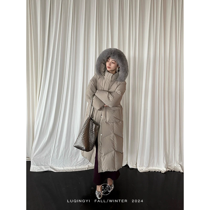 鹭青一原创【菠萝派】90白鸭绒羽绒服女冬保暖连帽外套L24Y0547L