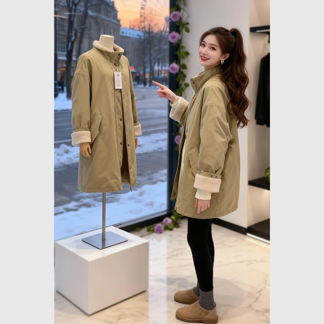 中长款加厚加绒外套女冬季新款2025巨好看派克服风衣保暖棉服上衣