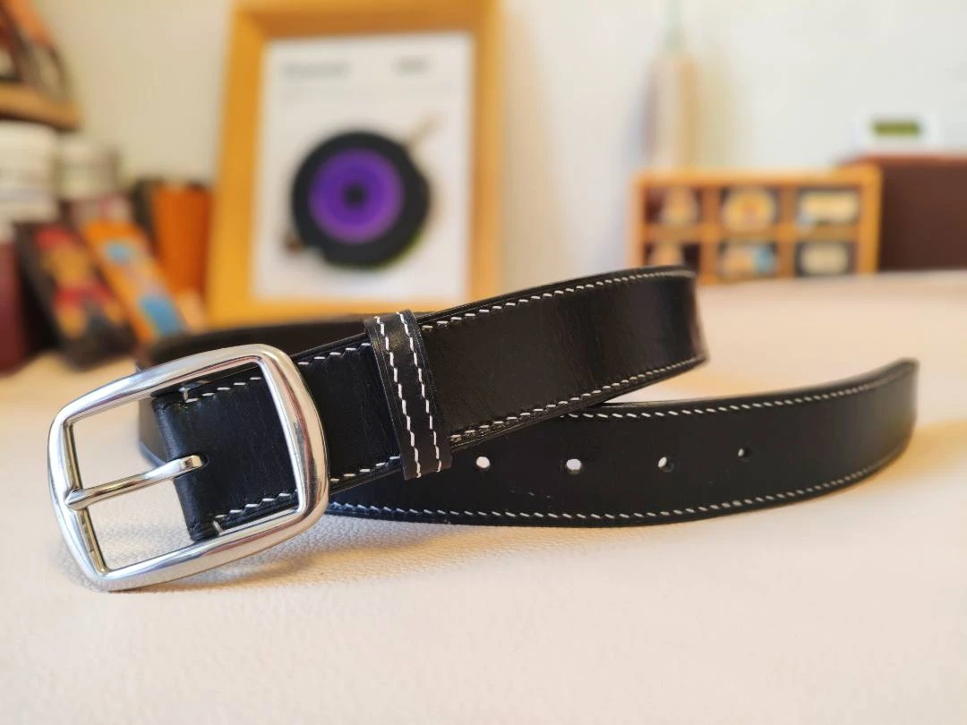 马缰日字针扣手工缝线腰带意大利头层牛皮男女黄牛皮休闲商务皮带