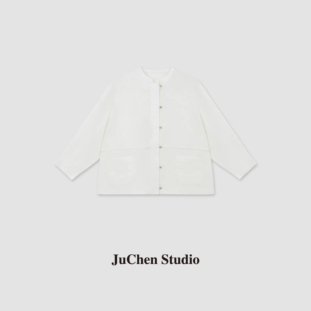 新中式书卷气高支麻银扣夏日薄款防晒七分袖衬衫SS104001-158