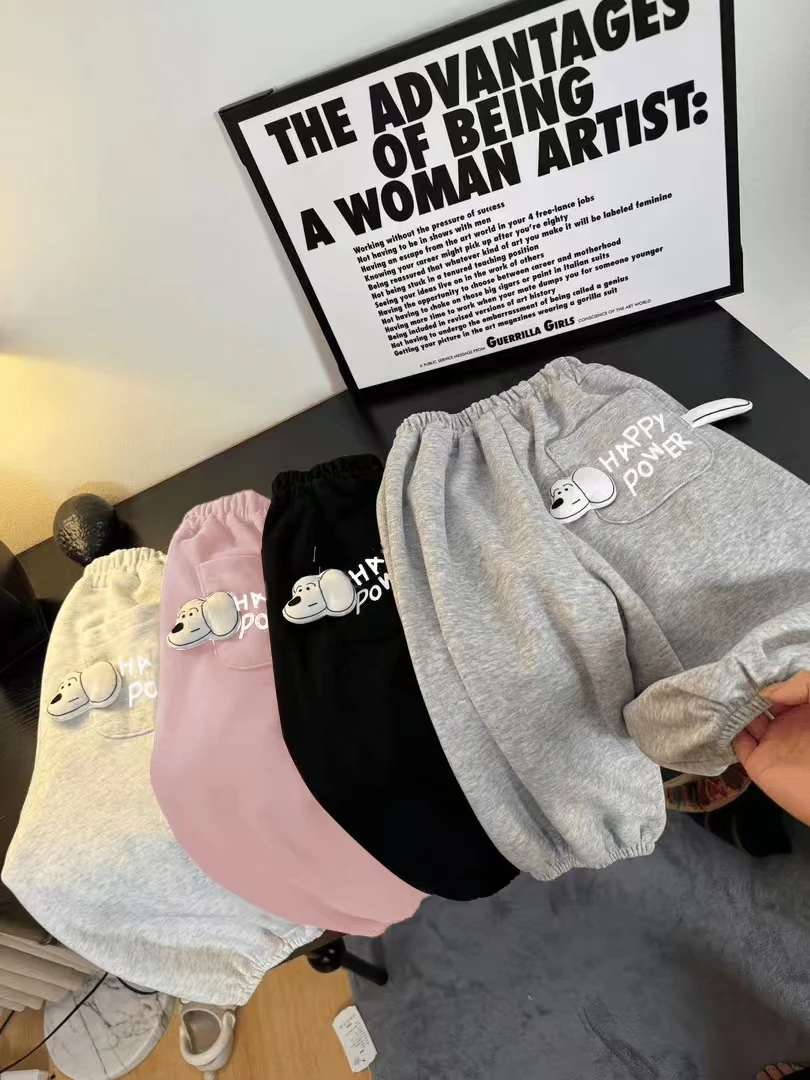 兮兮新款男女童裤可爱时尚小狗口袋卫裤裤子超萌休闲宽松百搭洋气