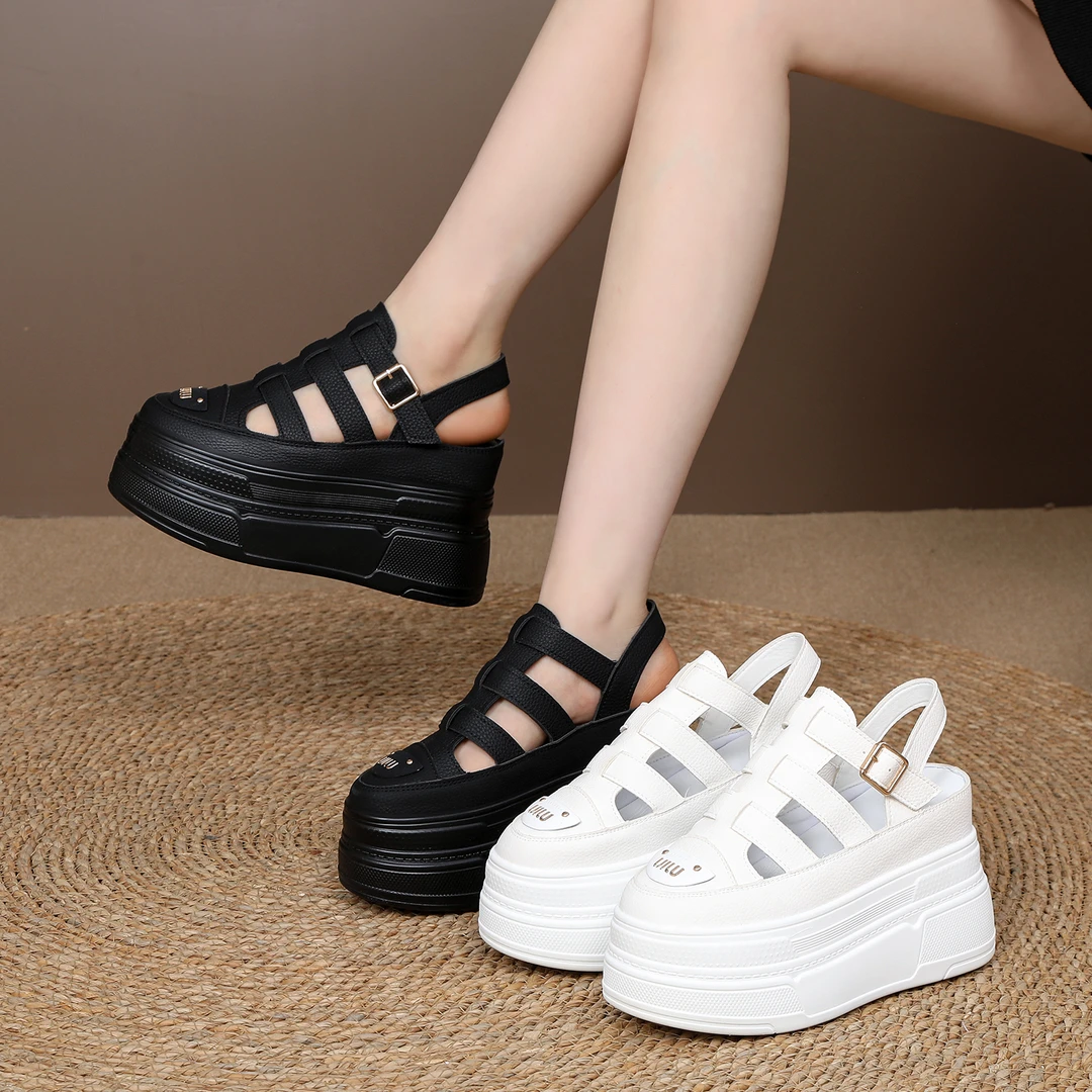 【跟高10、12厘米】厚底内增高包头凉鞋女鞋2025年春夏季新款小白鞋