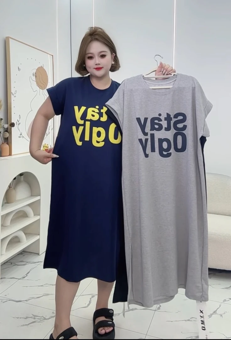 大码孕妇韩版时尚开叉休闲慵懒风长款裙宽松显瘦短袖连衣裙夏8594