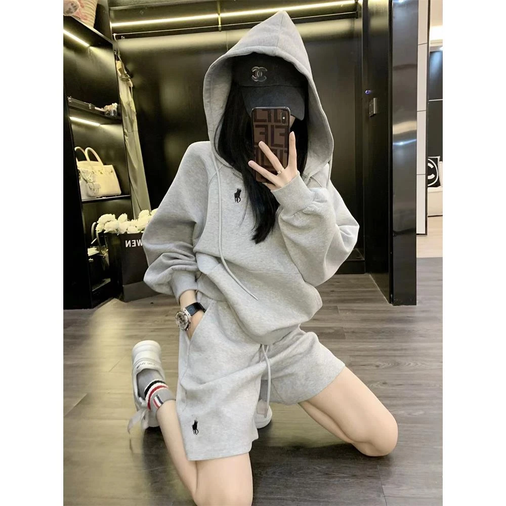高级感炸街卫衣短裤套装女春秋休闲时尚欧货宽松运动服两件套洋气
