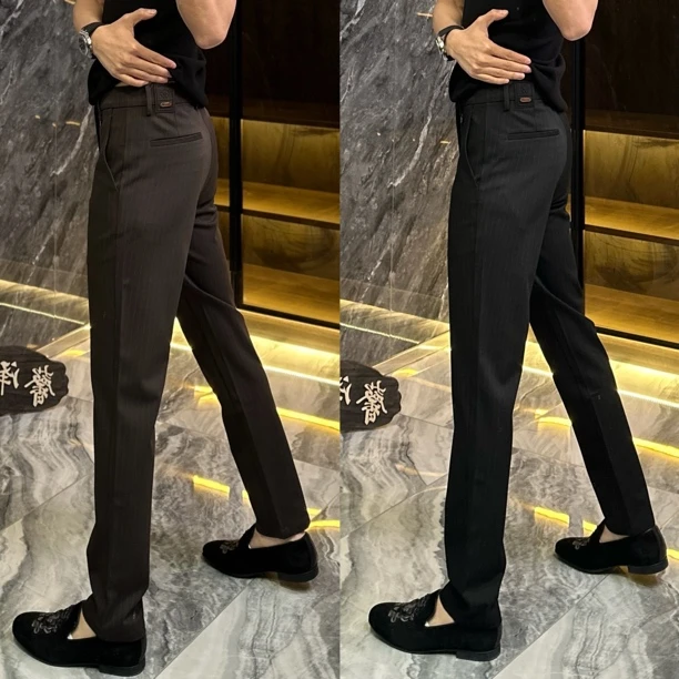 欧若风男士秋冬条纹休闲裤轻奢气质潮流时尚百搭商务条纹长裤6126